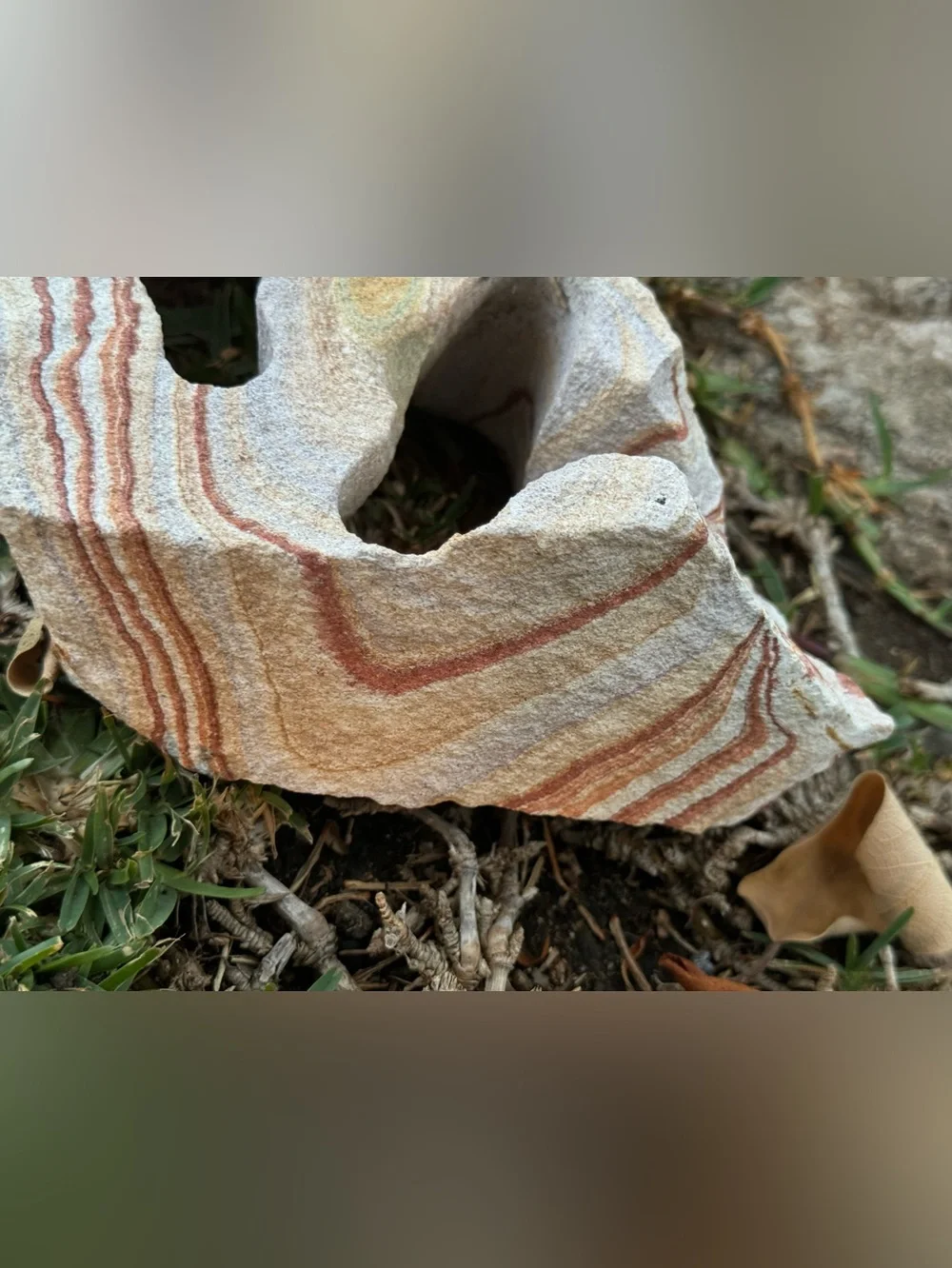 Natural Sandstone Decorative Rock w/ Red & Cream Striations for Aquarium or Tank